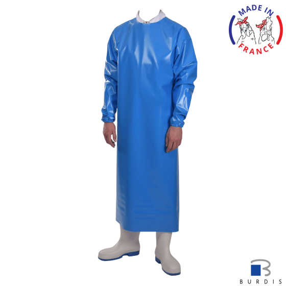 200 micron PU apron with sleeves burdis blue