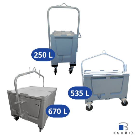 Four-wheel polyethylene carcass container