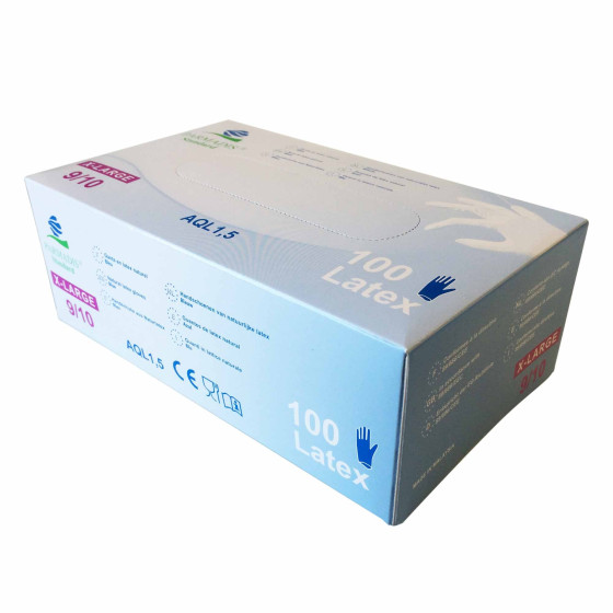 Disposable blue latex gloves - box of 100 units
